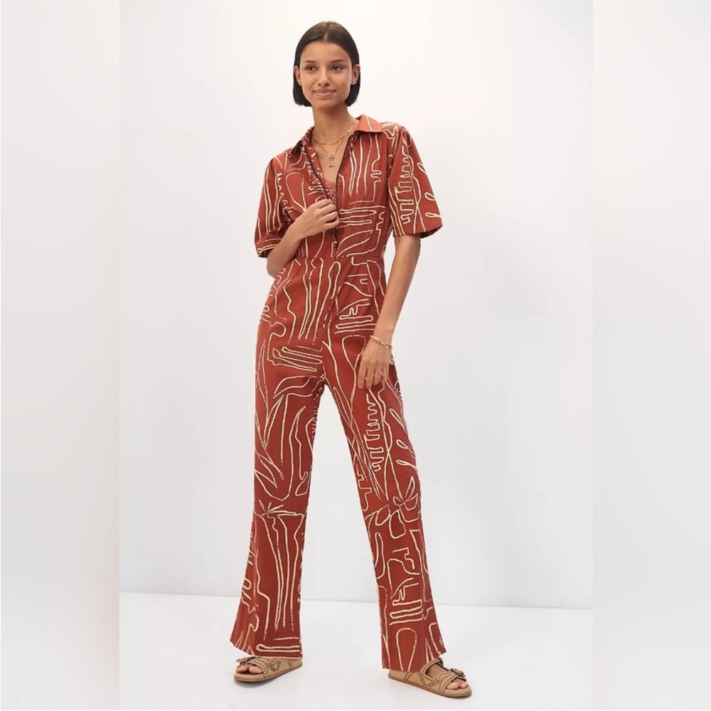 BEL KAZAN Kami Jumpsuit Mocha Rye Abstract Print Boho Size Medium